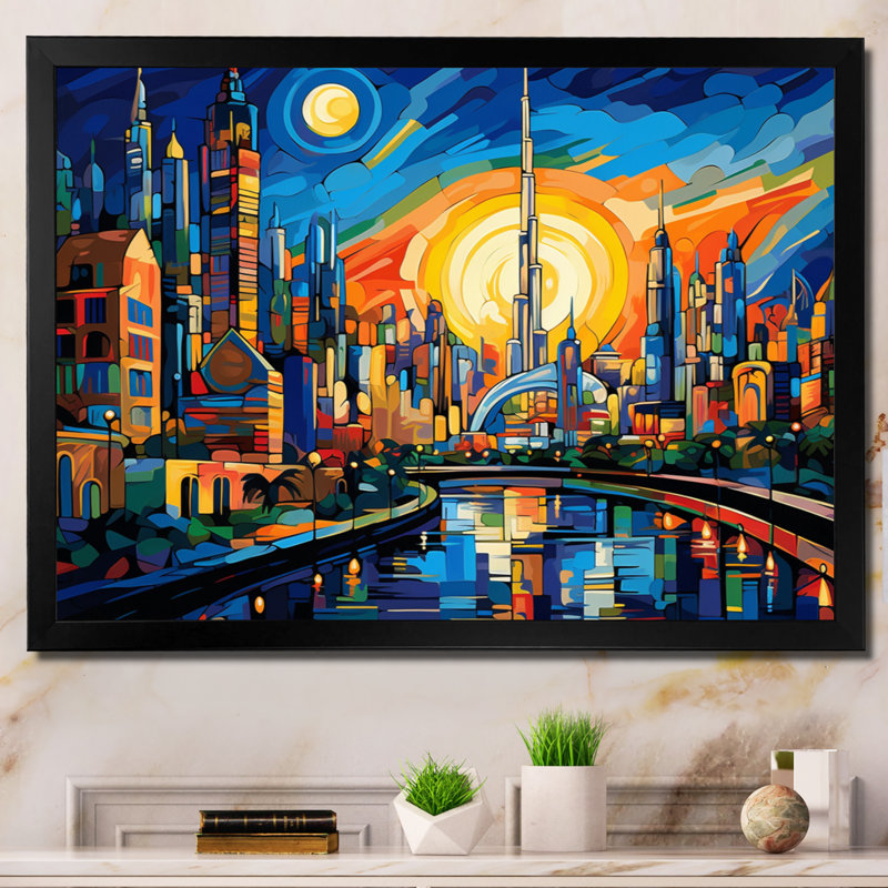 Pop Pop Cityscape I - reproduction sur toile, Cadre simple noir, H 16 po x l 32 po x P 1 po