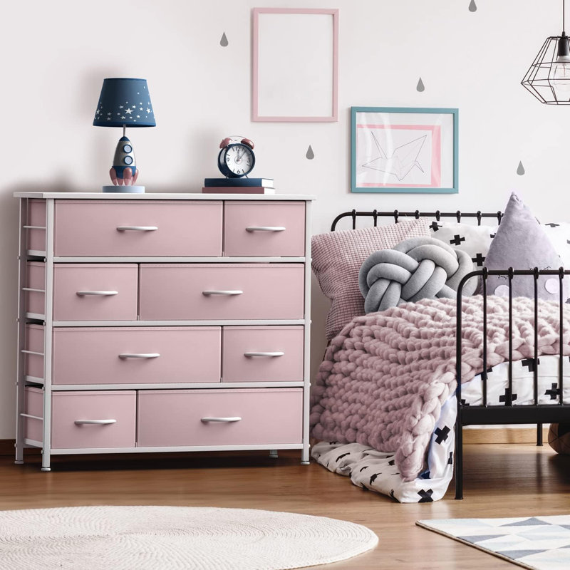 Sorbus 8 Drawers Dresser with Steel Frame and Wood Top, Pink
