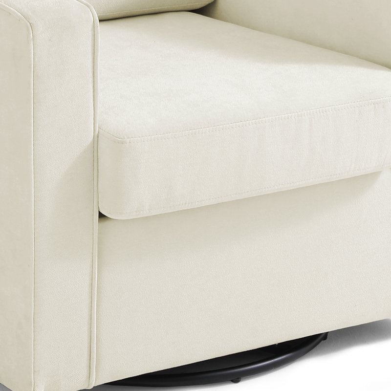 Bronnen Big And Wide Upholstered Cushion Swivel Armchair with Removable Back and Seat Cushion, Beige Chenille