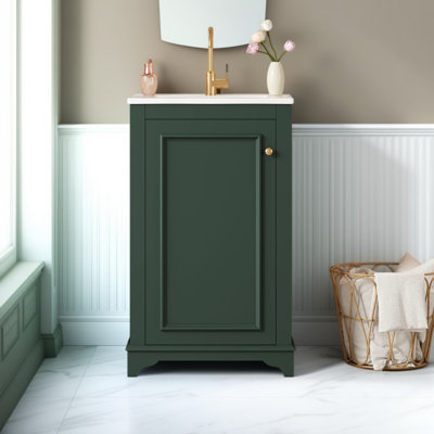 Meuble-lavabo moderne de 20 po avec lavabo en céramique, meuble-lavabo sur pied simple avec porte à fermeture en douceur et tablette réglable, petite armoire de rangement en bois massif