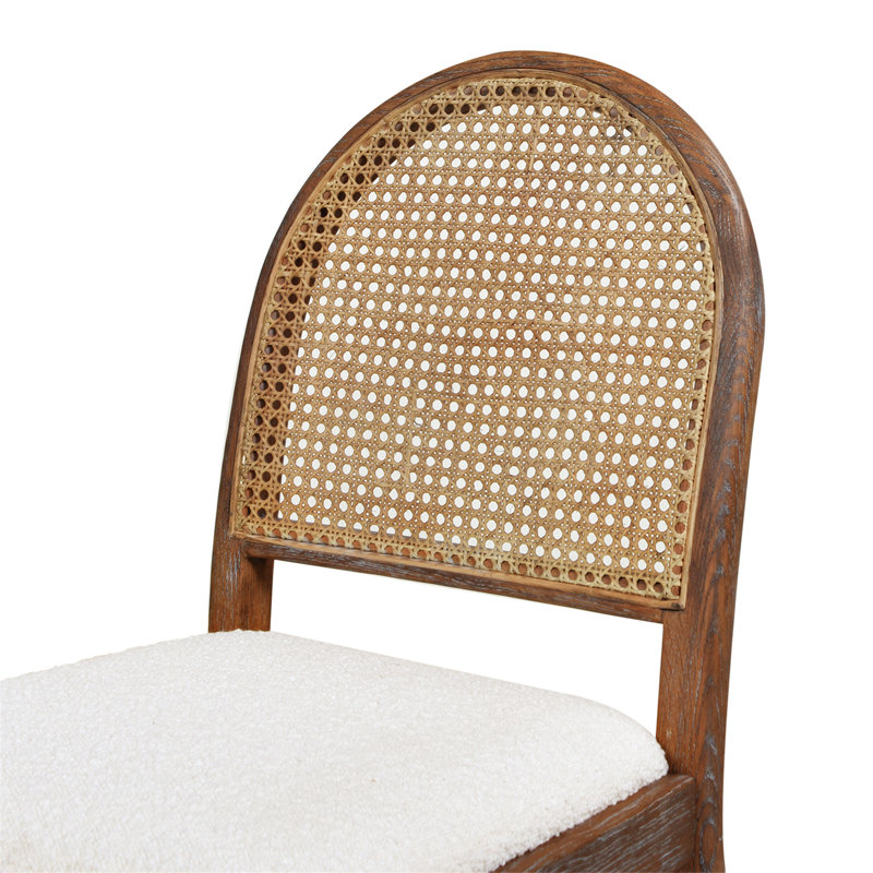 Ivory White Boucle Rattan Cane Side Dining Chair Set of 2