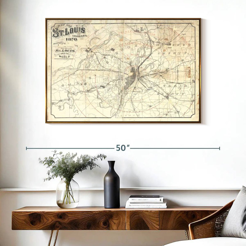 Carte rétro de St Louis II, 40 po x 27 po, Cadre flottant doré