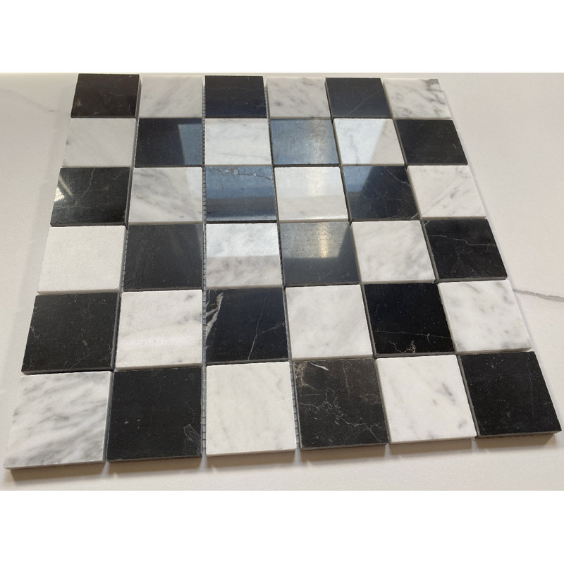 Carrara 11" x 11" Mosaic Pattern Wall Floor Use Tile, White/Black