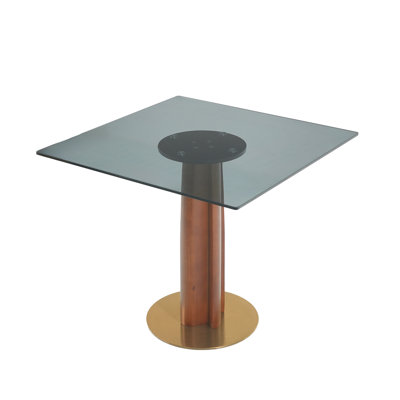 Folkestone Modern Square Glass Conference Table With Solid Wood Base by Mercer41