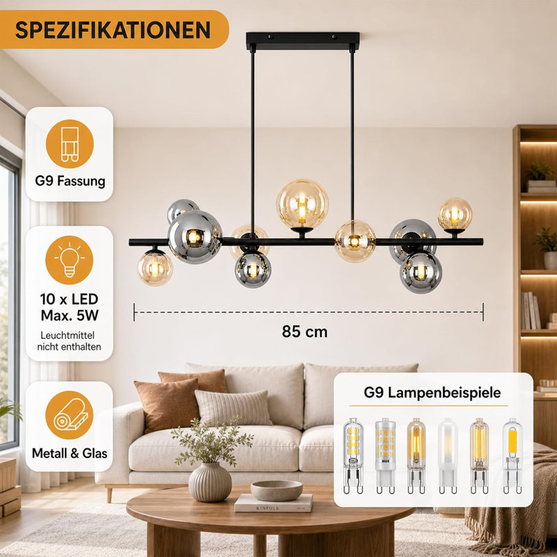 10-Light G9 Black Kitchen Island Pendant