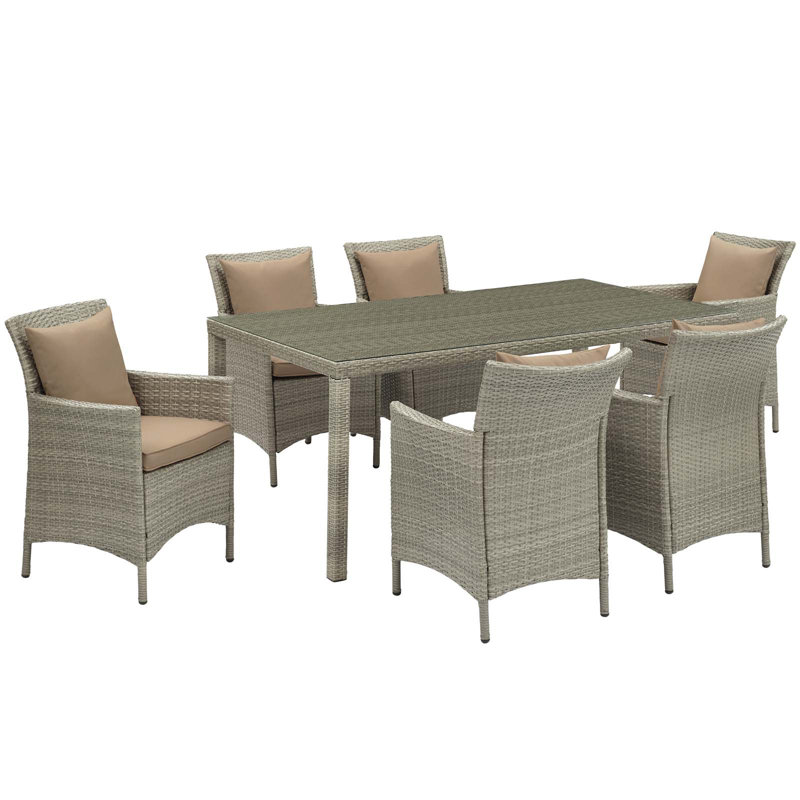 Ensemble repas d'extérieur en rotin 7 pièces Conduit, Moka, gris