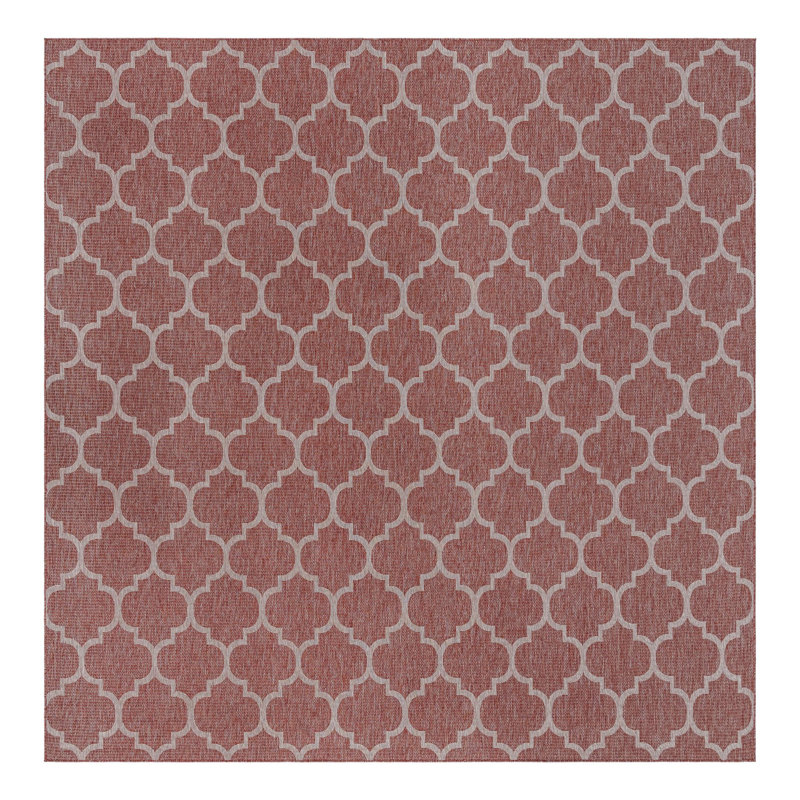 Geometric Rust Red Indoor / Outdoor Area Rug, Square 13'1"