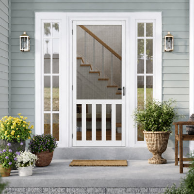 32"x 80" H Soft Close Hinge Pine Wood Exterior Screen Door (Paintable), Insect-Resistant, Kid- and Pet-Friendly, Includes Screen Door Handle
