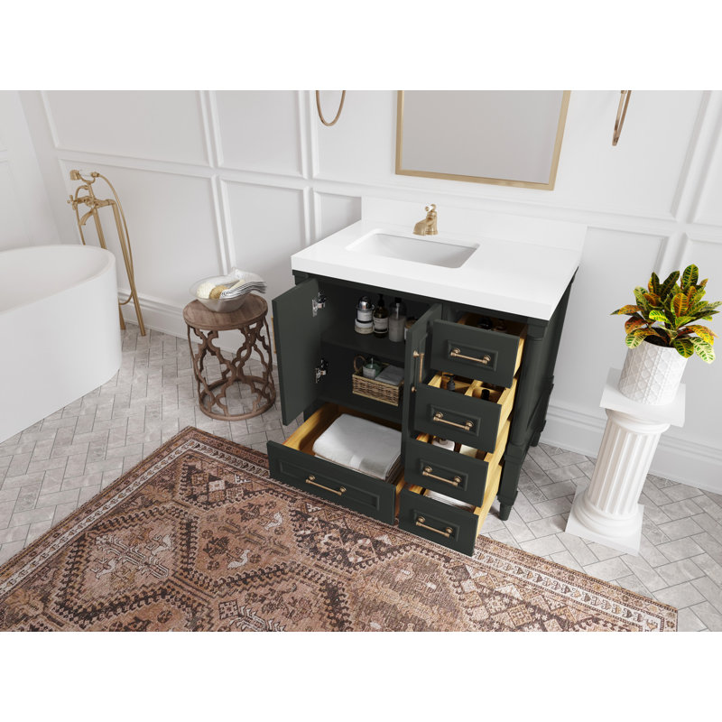 Meuble-lavabo simple 36 po avec plateau Aberdeen, Calacatta Nuvo