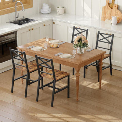 Ensemble de 4 chaises de salle à manger, chaises de cuisine rustiques en bois avec dossier, chaises de ferme pour la cuisine, chaise de style industriel avec structure en métal