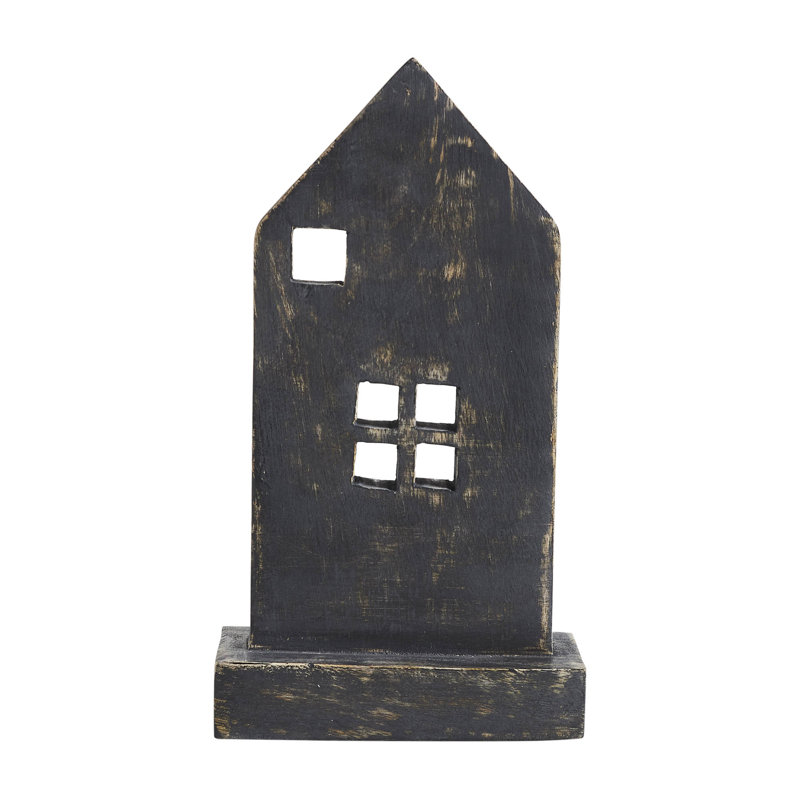 Festive Finds Rustic Wooden House - gris, H 8 po x l 4,75 po x P 2 po