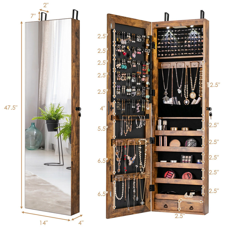 Armoire à bijoux avec miroir Argante, Brun rustique
