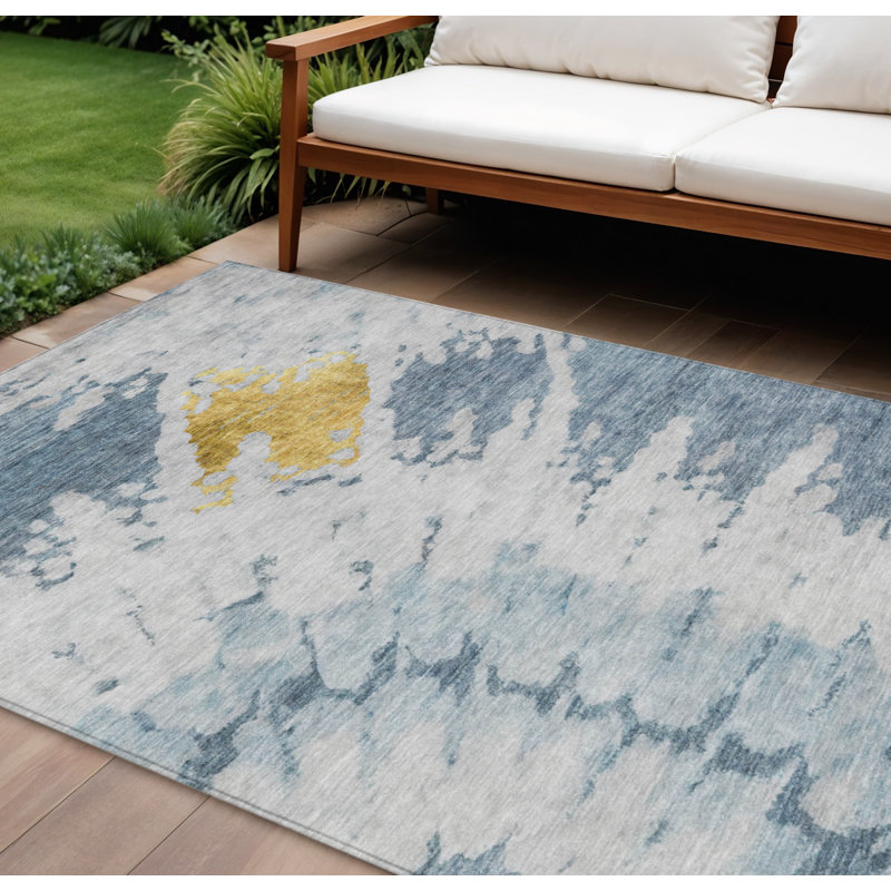Tapis intérieur lavable abstrait bleu denim et bleu ciel 10 pi x 14 pi HomeRoots