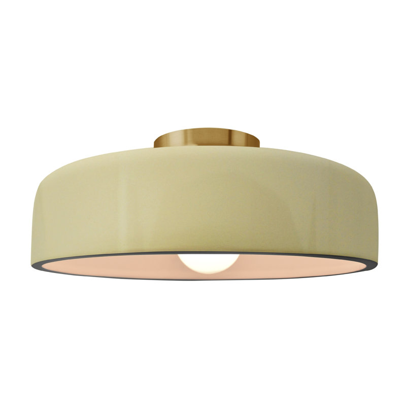 Plafonnier semi-encastré Radiance, Vanille lustrée, Laiton brossé, H 6,5 po x l 16 po x P 16 po