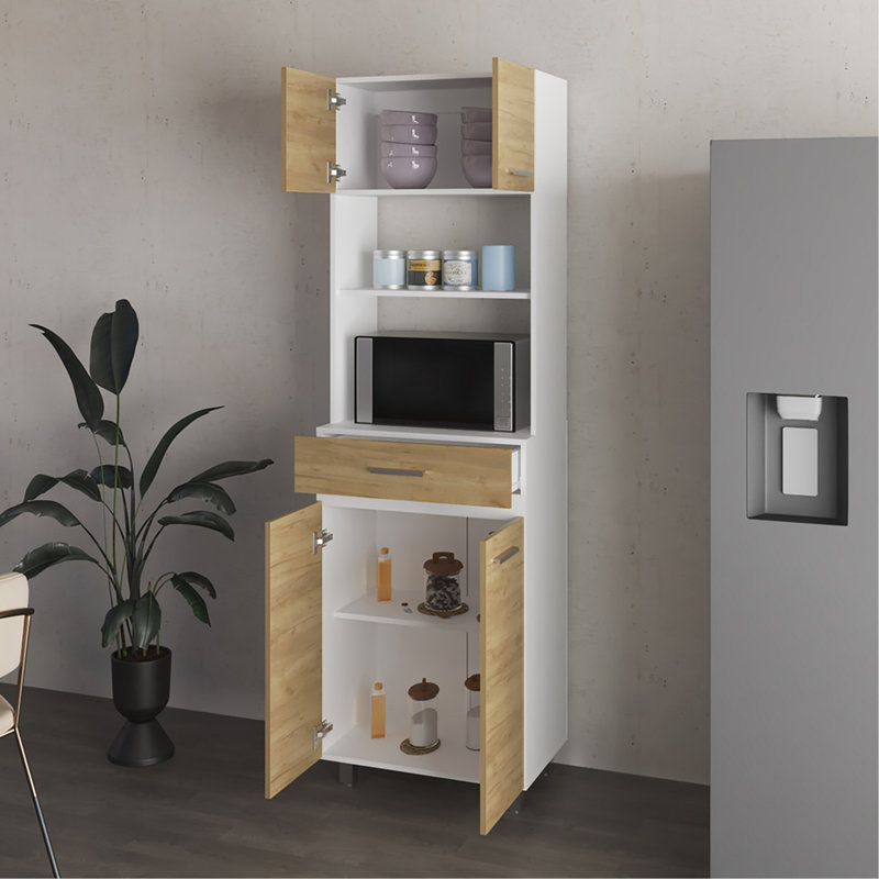 Lakeridge Pantry Cabinet – Modern Storage Solution with White and Macadamia Wood Finish