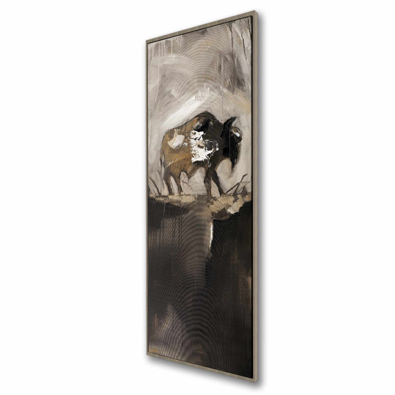 Toile abstraite Buffalo | Décoration murale animaux de ferme bruns, H 49,25 po x l 17,25 po