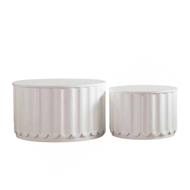 Ensemble de tables de rangement rondes blanches avec couvercle escamotable