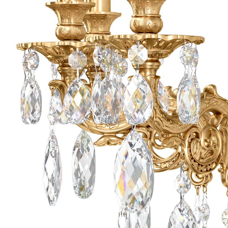 3 - Light Candle Wall Light, Incandescent, Strass Clear, Aurum