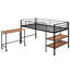 Lit mezzanine simple en métal avec bureau et tablettes en noir. Fabrication robuste. Conception pour la chambre à coucher. Bibliothèque intégrée. Abondant sous le bureau. Protégé par un garde-corps et des lattes. Pas de fondation ni de sommier-1479127928-1479127930