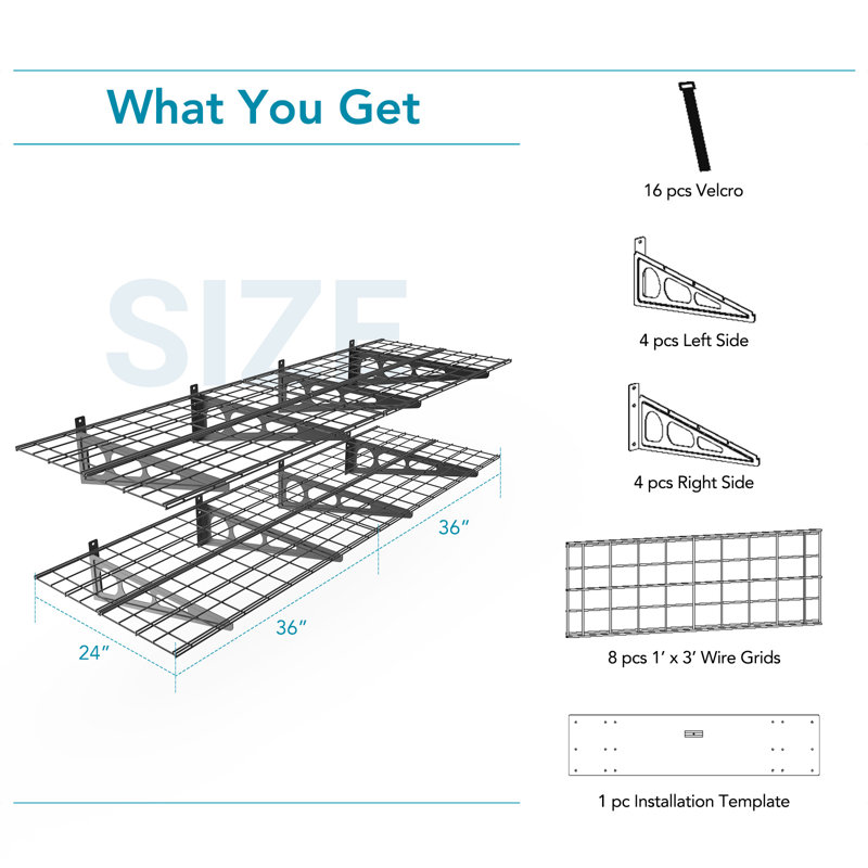 Wall Mounted Garage Storage Shelves, Black, 12.2" H x 72" W x 24" D