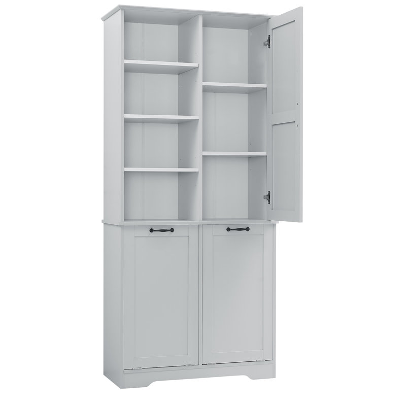 68'' H Bathroom Cabinet with Tilt-Out Laundry Hamper,Modern Linen Cabinet with Adjustable Shelf,Freestanding Style, Gray