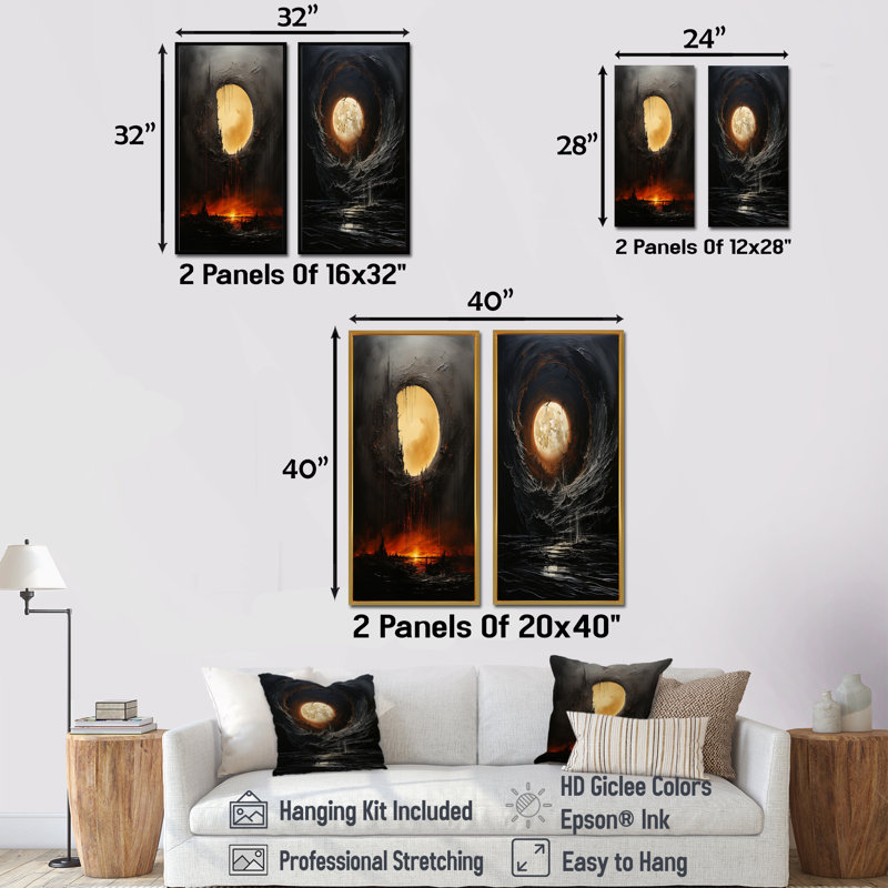 Moon Ebony Eclipse Silence - Moon, ensemble de 2 reproductions d'art sur toile, H 32 po x l 33 po, Toile tendue
