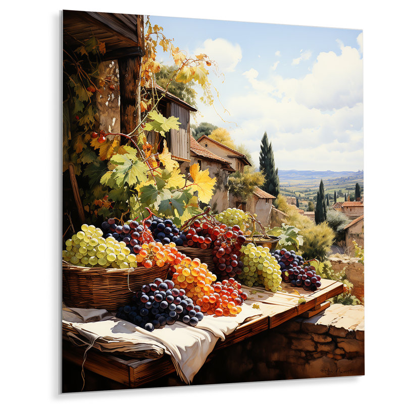 Vineyard Harvest Symphony II - Farmhouse, impressions murales en métal, H 20 po x l 12 po x P 1 po