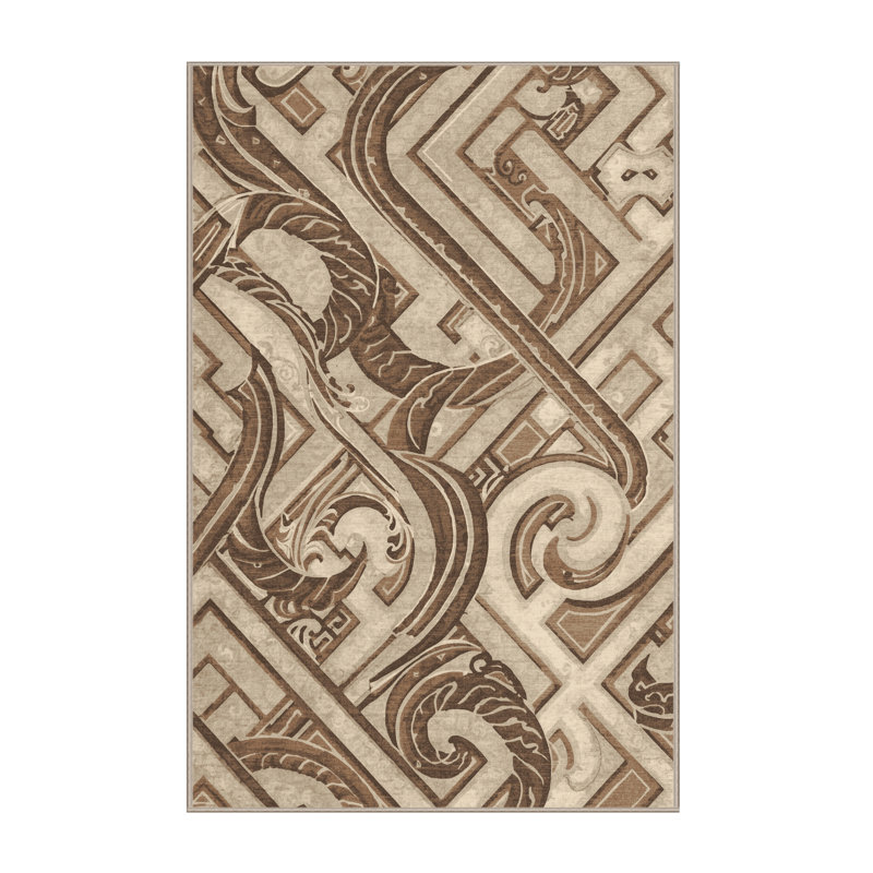 Soft Plush Ehmann Ornate Traditional Vintage Look Area Rug in Beige – Beige Binding, 4x6