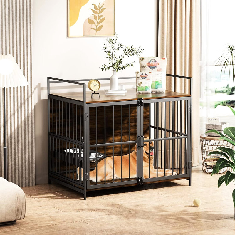 Très grande cage pour chien, cage robuste pour chien de 41 po avec aire d'alimentation et espace de rangement supplémentaire