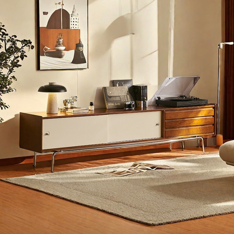 Meuble télé en bois massif merisier, H 21,65 po x L 82,67 po x l 15,74 po