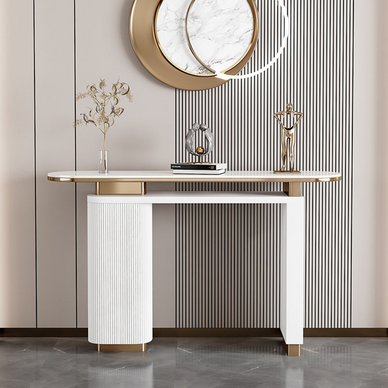 Console moderne et simple, Blanc / Doré, H 33,5 po x l 47,2 po x P 13,8 po