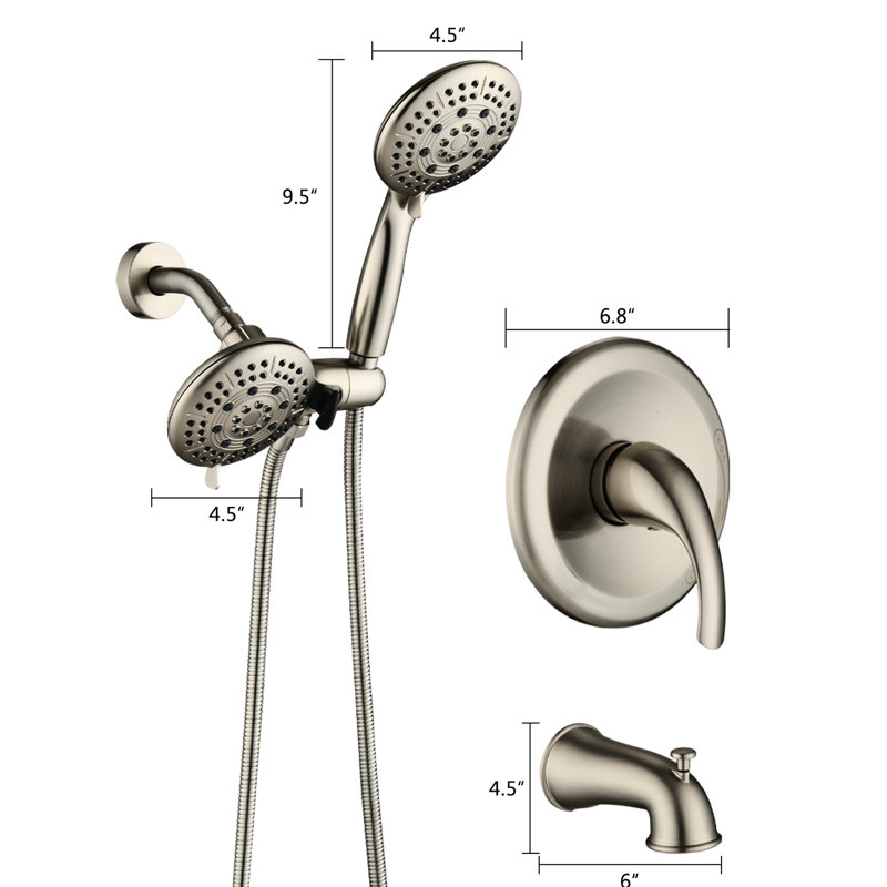 Pomme de douche à pluie classique à 6 fonctions avec poignée simple et à main - haute, fixation murale, débit de 1,8 gal / min, motifs de jet, trous, ensemble de valve en métal, modes de finition (pluie électrique, massage par impulsion, puissance