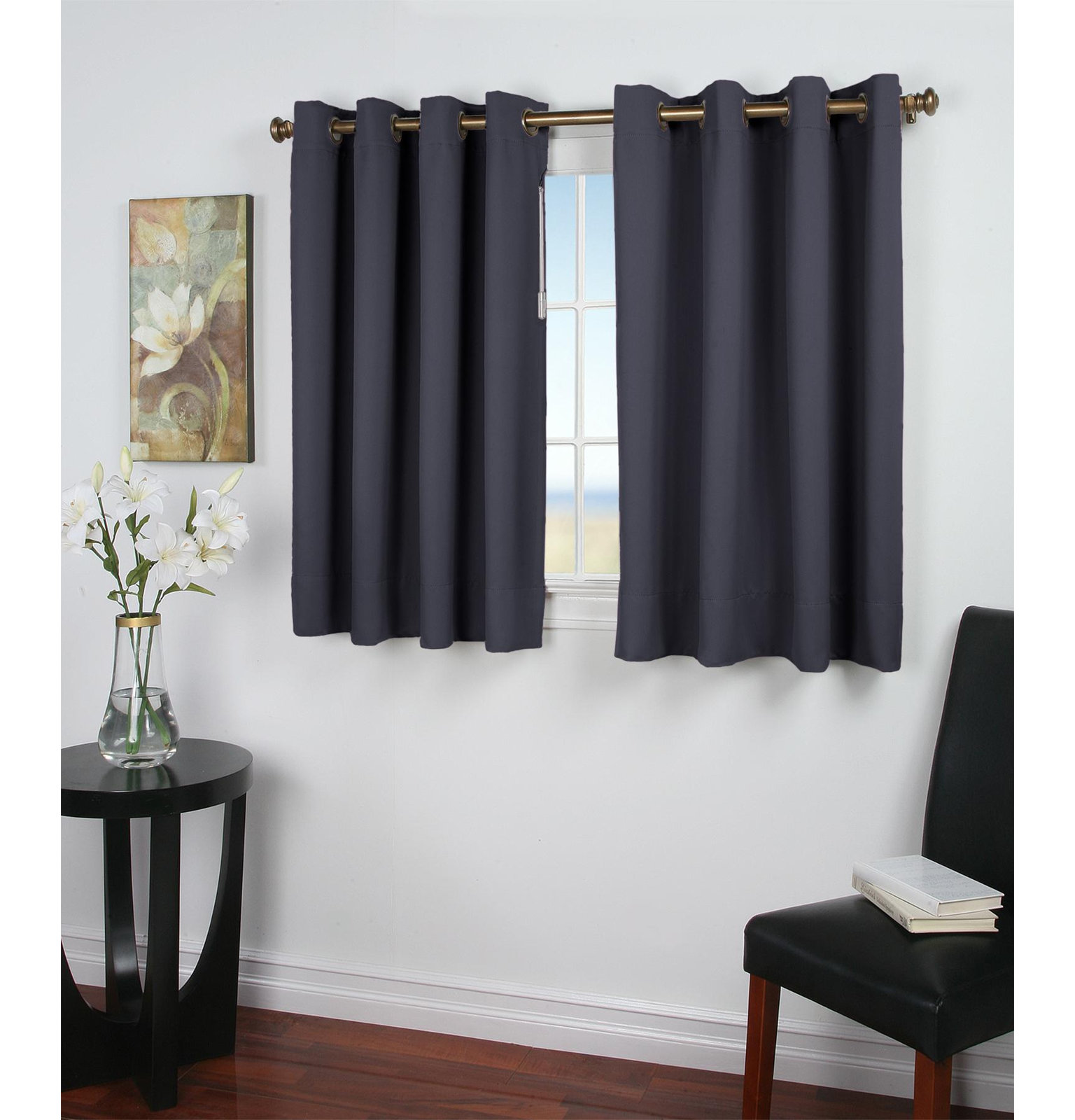 Ardelle Blackout Thermal Grommet Curtain Panel, 56" W x 54" L, Blue with Brushed Nickel Grommets