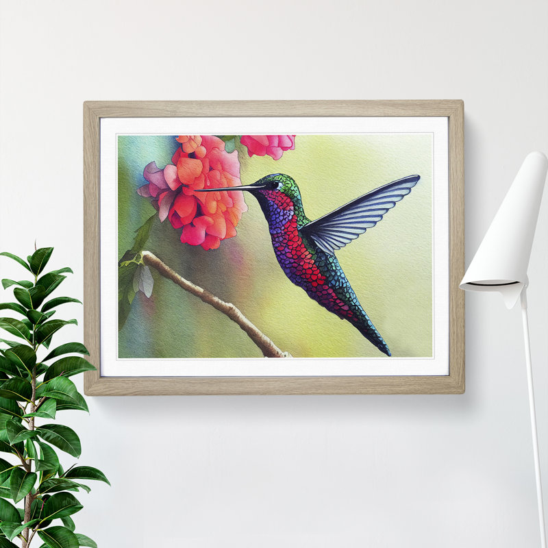 Hummingbird Vol.6 - Single Picture Frame Print, 34cm H x 46cm W x 2cm D, Oak