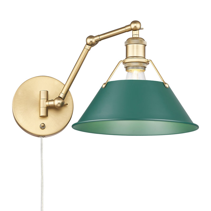 Applique murale articulée en laiton vieilli avec vert pin Orwell, Bronze champagne brossé