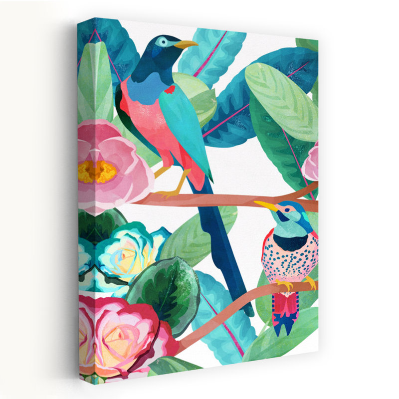 Art contemporain contemporain abstrait coloré, oiseau, fleur, art naturel, H 60 po x l 40 po