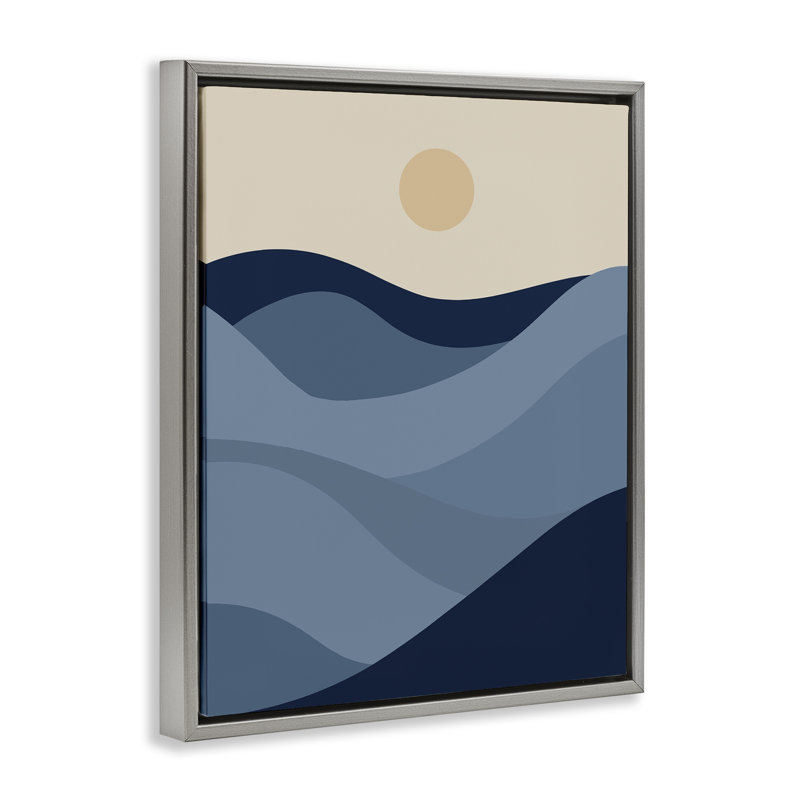  "Blue Hills & Moon", art mural encadré par Daphne Polselli, Cadre flottant gris lustré, H 21 po x l 17 po