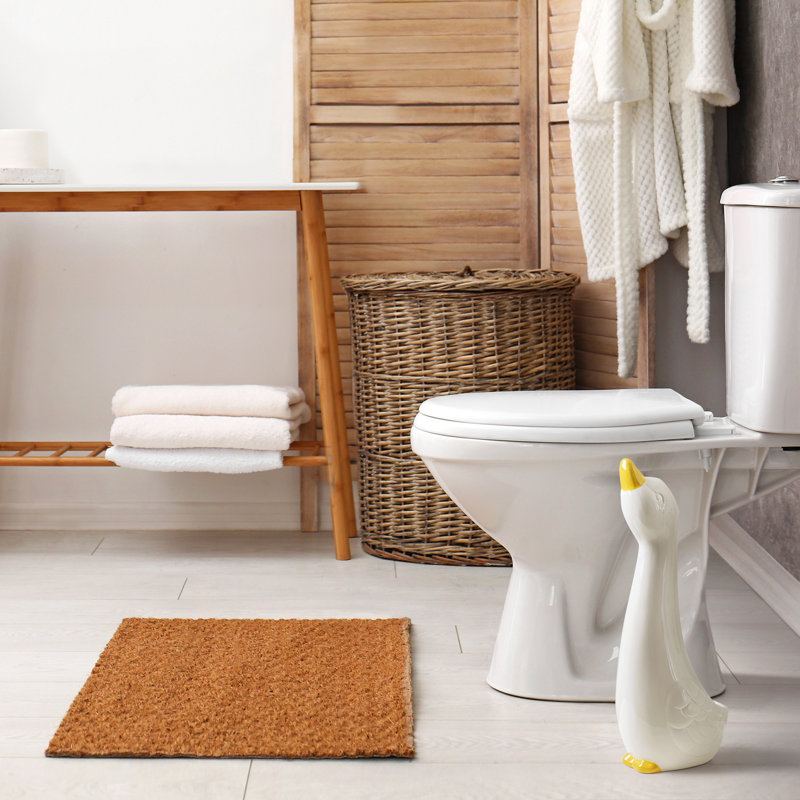 Whimsical White and Yellow Ceramic Duck Toilet Brush Holder