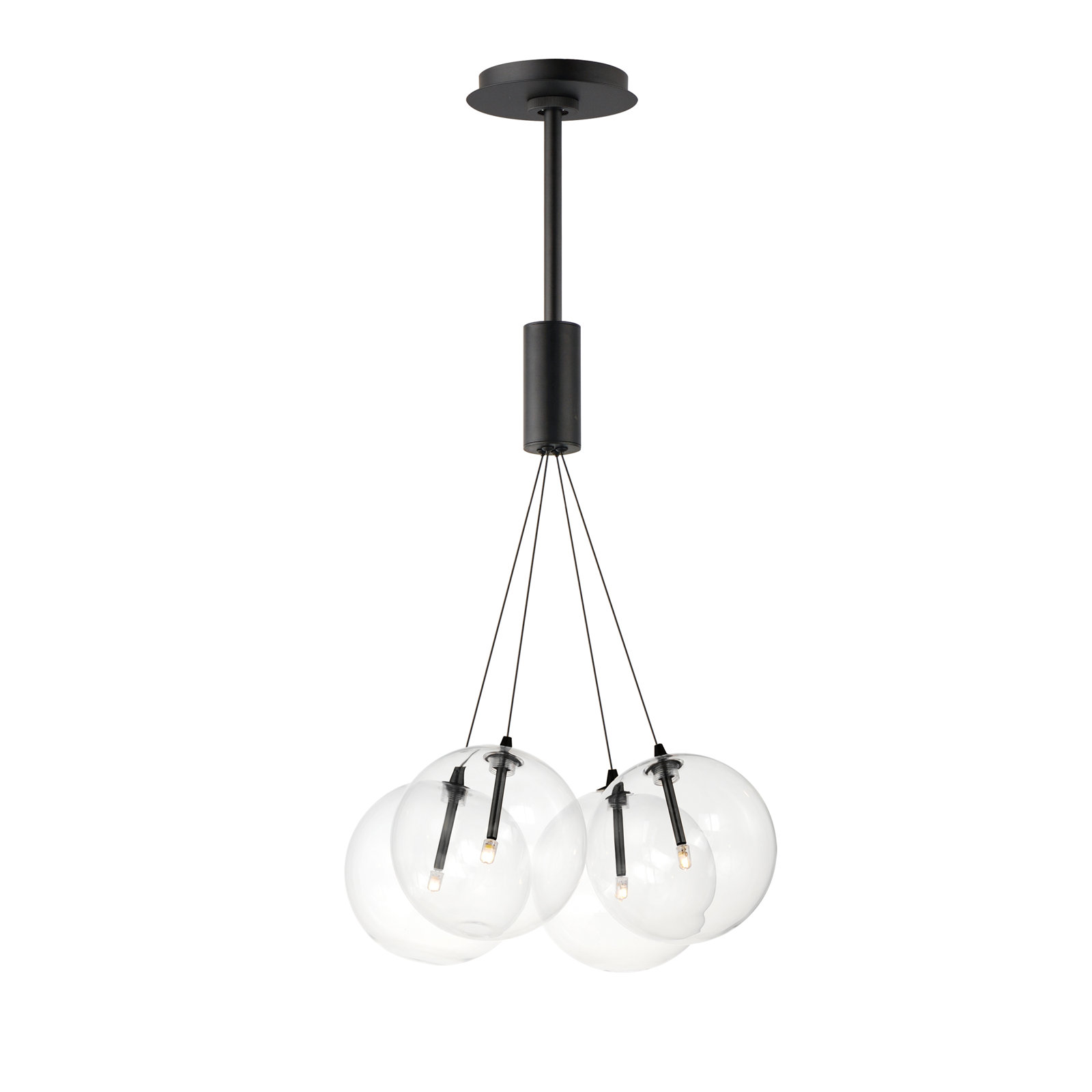 Alikee 4 Light Glass Steel Dimmable Pendant, Clear, Matte Black