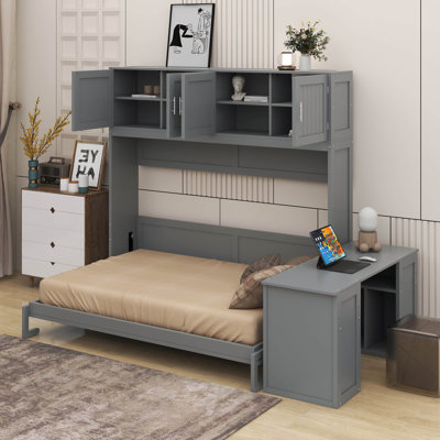 Grand lit escamotable avec bureau et tablettes