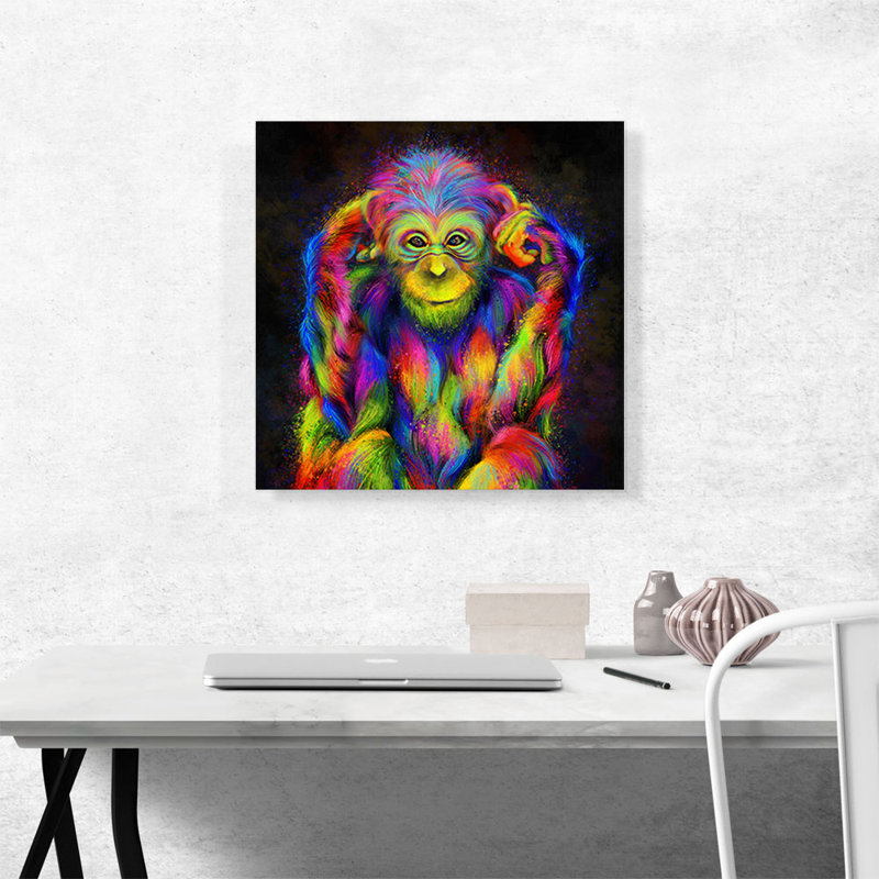 Chimpanzé, chimpanzé, singe, Afrique, grand singe, reproduction d'art sur toile tendue, H 18 po x l 18 po x 1,5 po