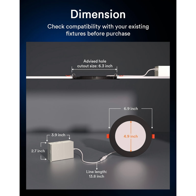 Éclairage encastré intelligent 6 po Lumary, éclairage à DEL à changement de couleur, lumières de soffite Wi-Fi Bluetooth avec J-Box, compatible avec la télécommande Alexa / Google Assistan / BT, homologué ETL (paquet de 1 noir)