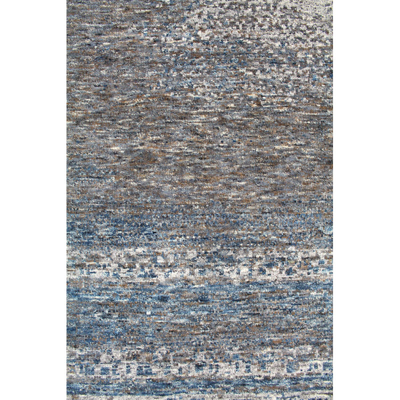 Tapis bleu tissé à la main Sahara, Rectangle 8 pi 10 po x 12 pi