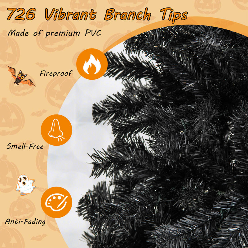 The Holiday Aisle® 6 Ft Artificial Halloween Tree With Bendable Top Section 726 Branch Tips 260 Lights