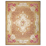 1860s Brown Traditional Floral Antique French Louis Philipe Period Aubusson Rug