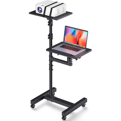 2 Shelves Projector Stand Tripod, Mobile Laptop Cart on Wheels Projector Tripod Stand