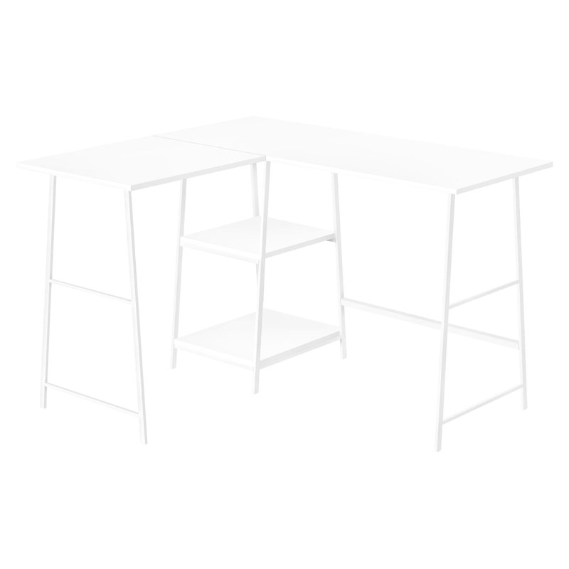 Bureau en forme de L de style industriel, 48 po, stratifié blanc et métal, pour bureau à domicile