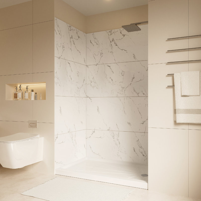 36" W x 96" H 12-Piece Acrylic Shower & Tub Wall Panel, Quick Install & Cuttable, 1/8" (2.8mm) Thickened, Marble White