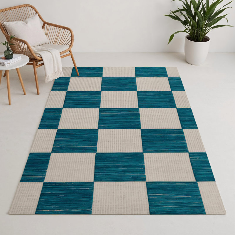 Checkered Beige Indoor and Outdoor Area Rug, Rectangle 3' x 5'