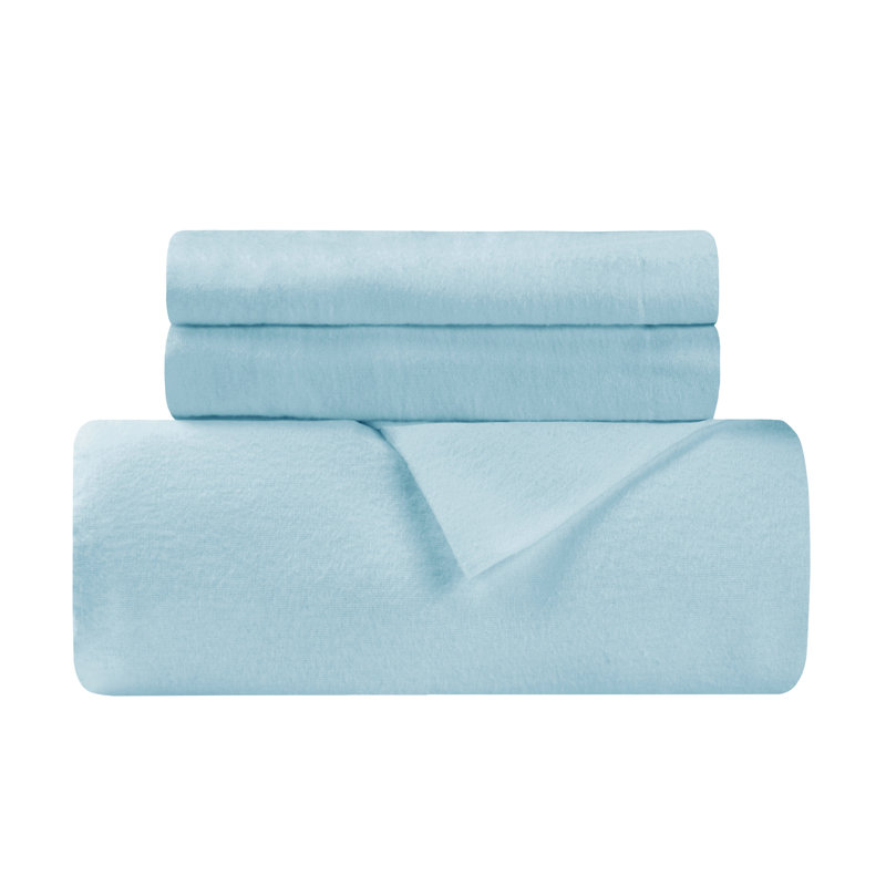 Ensemble de housse de couette en flanelle de coton 3 pièces Gizem, Bleu clair